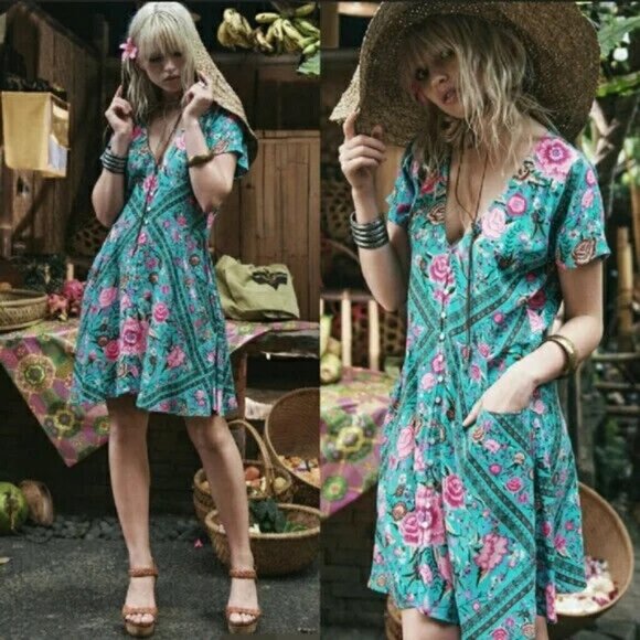 Spell Dresses & Skirts - Spell & the Gypsy Turquoise Babushka Playdress Short Mini Play Dress Small